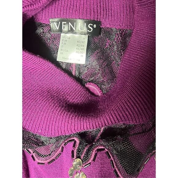 Venus Purple Lace Detail Sweater Dress Rhinestone Embellished Medium - Picture 5 of 5